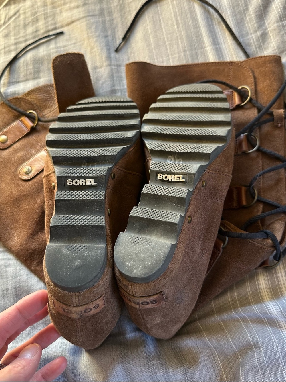 Sorel Brown Suede Lace-Up Wedge Boots - Picture 2 of 7
